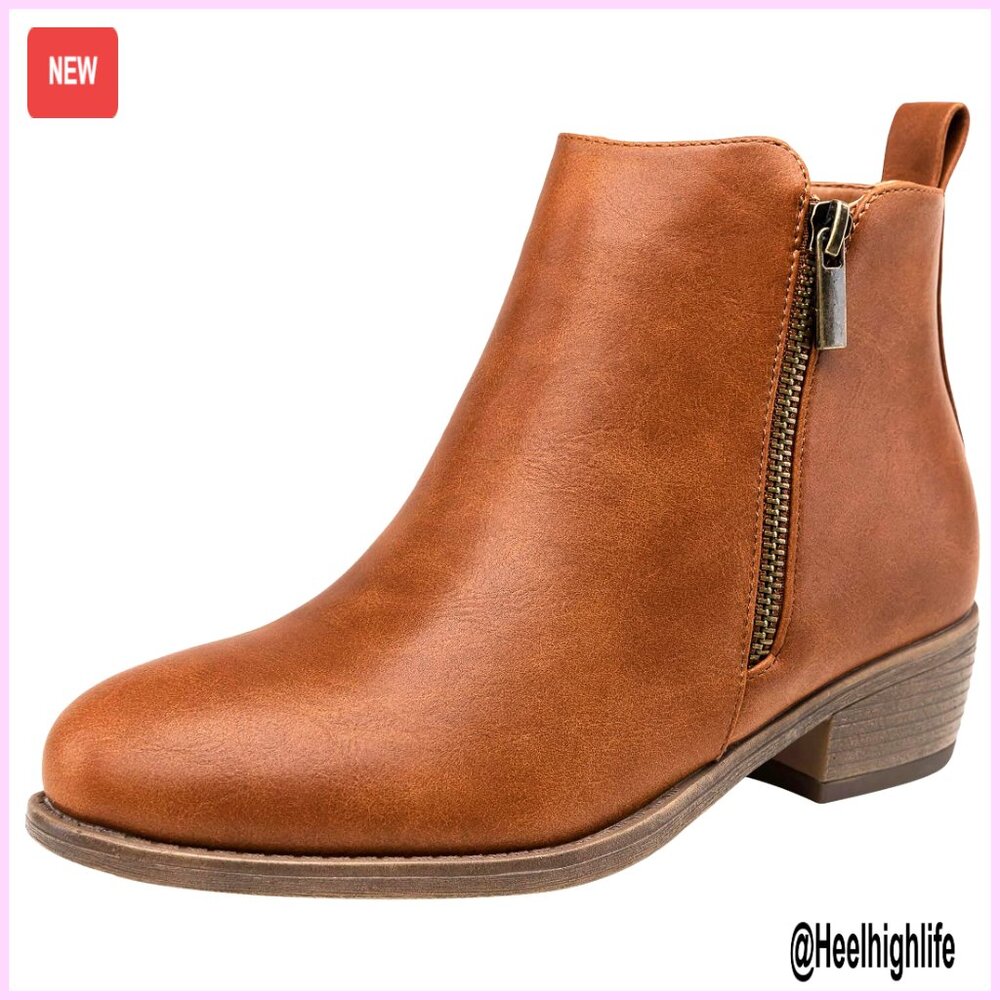 Low Heel Ankle Boots Wide Widths Non-Slip Sole Zipper Casual Comfortable